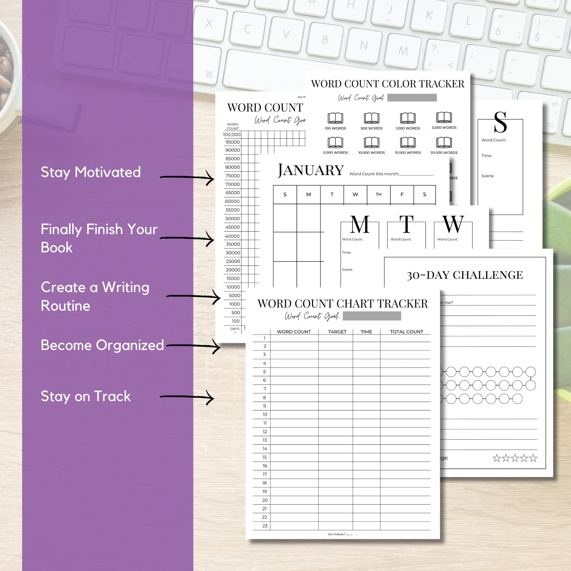 Daily, Monthly, Yearly Word Count Writing Tracker for Writers / Letter ...