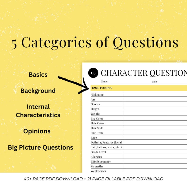 Character Development Workbook With 100+ Prompts and Questions ...