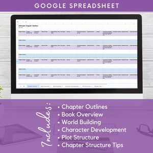 Chapter Outline Writing Google Spreadsheet, Novel Outline, Writing Workbook, Scene Builder, Fiction Writing Template, Novel Planner, Book image 3