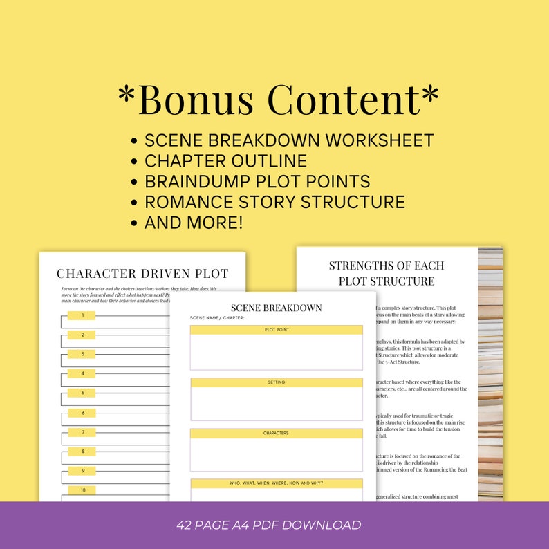 Book Plot Templates Plotting Bundle Chapter Scenes Save the Cat 7 Point Story Structure Book Writing Frytag's Pyramid Romance image 7