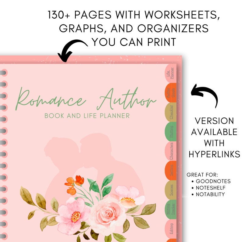 Romance Themed Author Book Planner Digital Download for image 2