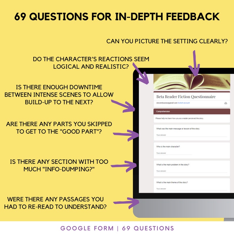 Beta Reader Feedback Google Form for Writers Improve Pacing, Plot Sequencing, Character Development, World Building Digital Product image 3