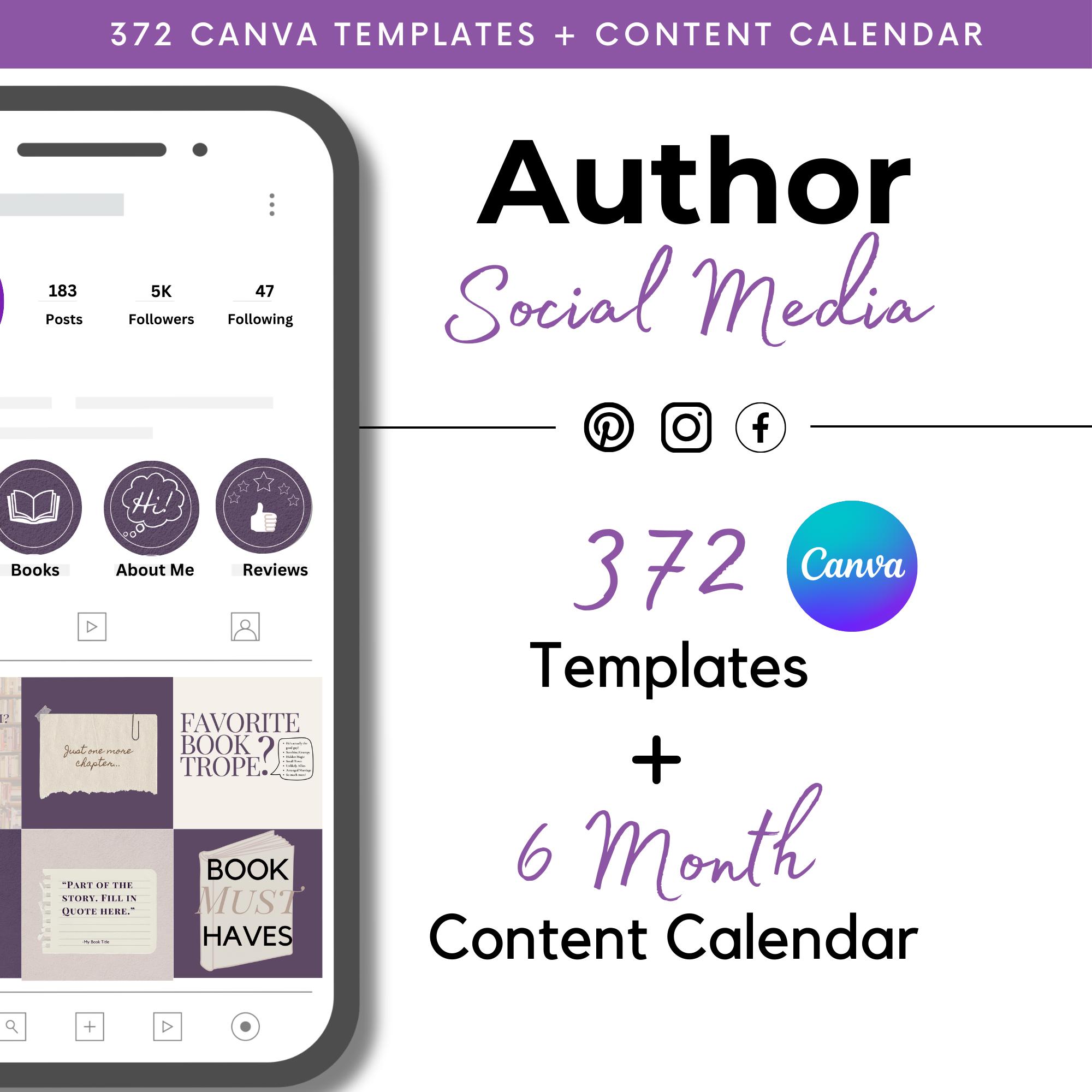 Author Social Media Canva Templates and Content Planner Instagram ...