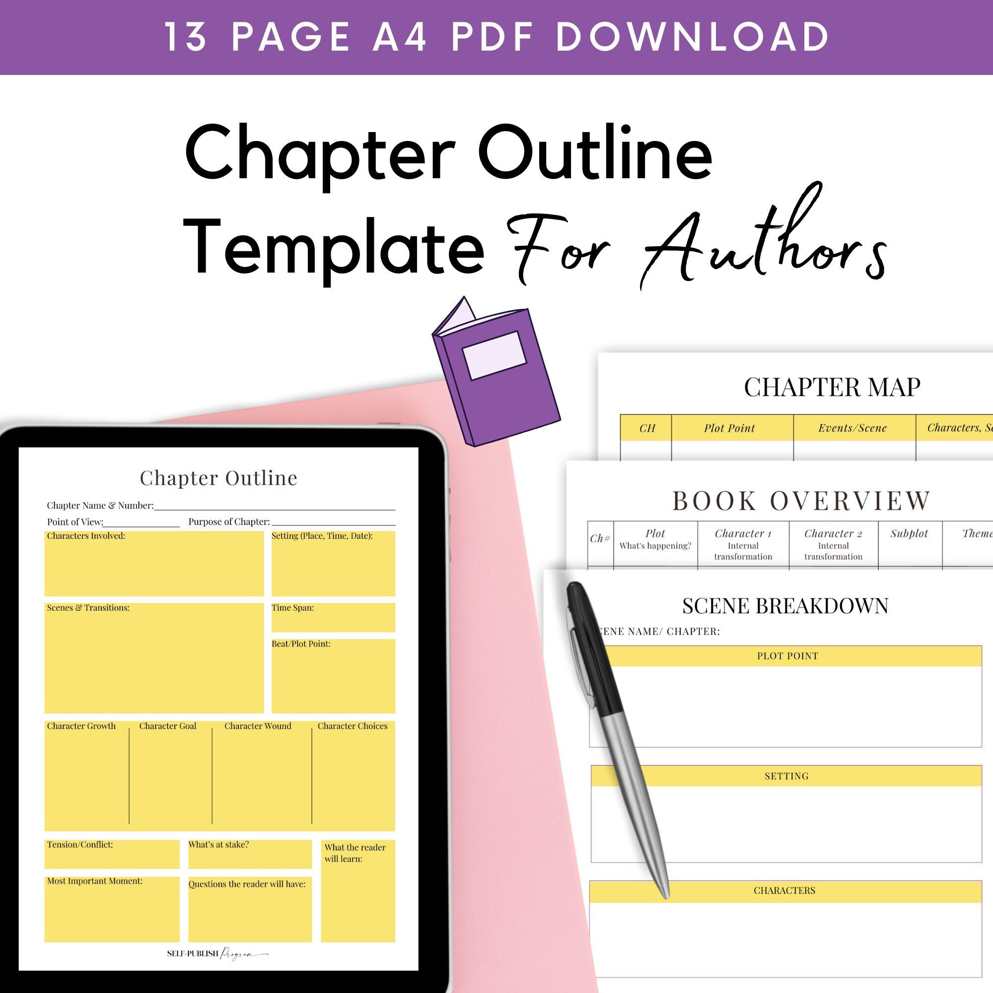 Chapter Outline Template, Writing Worksheet, Novel Outline, Scene Chapter Outline Template, Writing Worksheet, Novel Outline, Scene