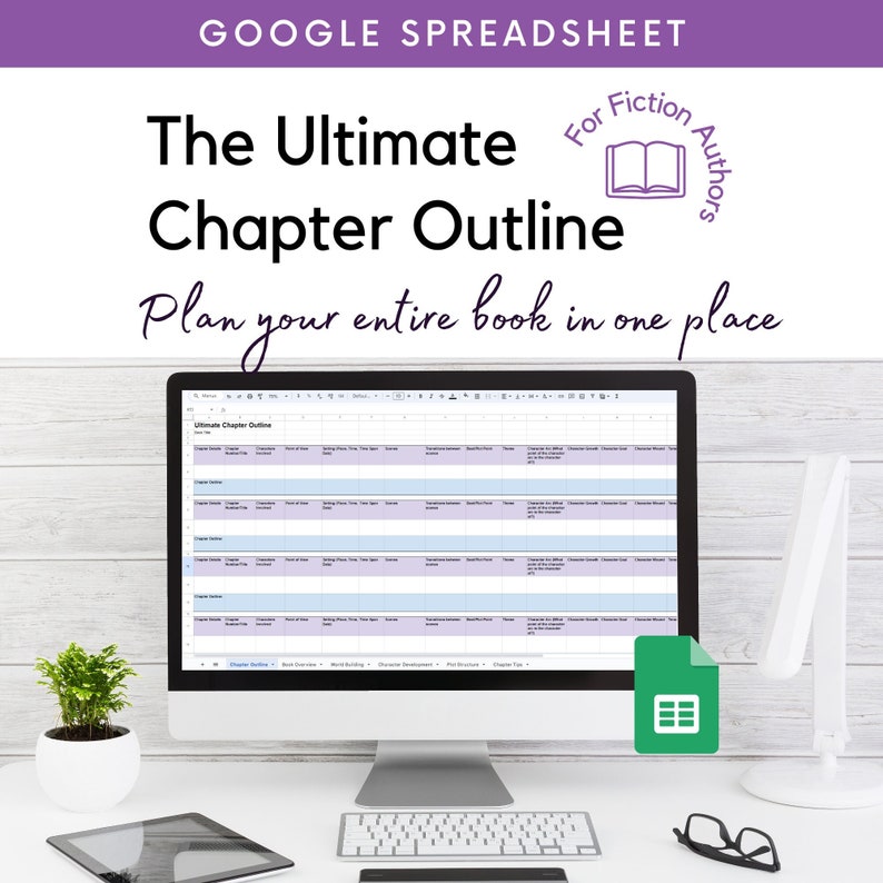 Chapter Outline Writing Google Spreadsheet, Novel Outline, Writing Workbook, Scene Builder, Fiction Writing Template, Novel Planner, Book image 1