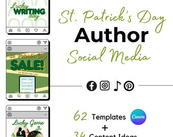 St Patrick's Day Social-Media-Vorlage für Autoren, um ihre Buchmarsch-Verrücktheit zu vermarkten Buchmarketing-Ideen für Instagram Tiktok Facebook