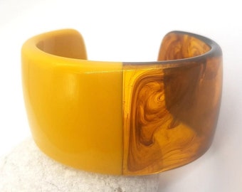 Retro Yellow resin bangle bracelet wide bracelet disco bracelet hand made jewellery
