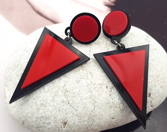 Retro Red and Black resin dangle geometric earrings big earrings, acrylic earrings, push back earrings