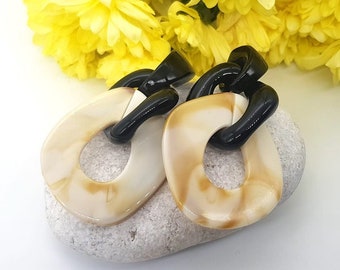 Boho black and cream Chain Long earrings, extra large chain earrings, long earrings