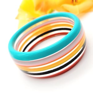 Retro multicoloured resin bangle bracelet wide bracelet disco bracelet hand made jewellery