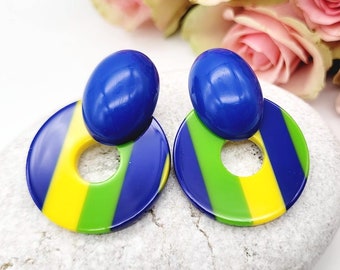 Boho Green, Yellow, Blue colour resin earrings, acrylic earrings, modern earrings, geometric earrings