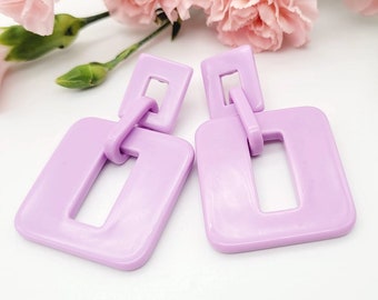 Retro Lilac purple resin dangle geometric earrings big earrings, acrylic earrings, push back extra long earrings