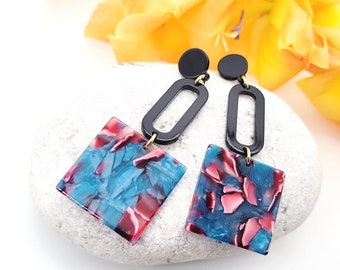 Multicoloured geometric earrings confetti resin earrings acrylic earrings, modern earrings, mosaic earrings, push back earrings,