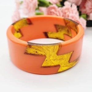 Retro orange colour resin bangle bracelet wide bracelet disco bracelet hand made jewellery