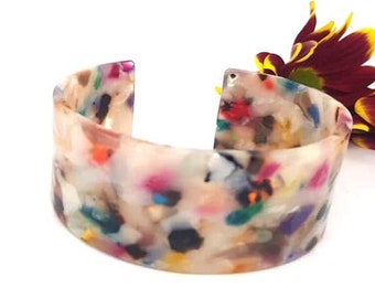 Colourful confetti Tortoiseshell resin bangle bracelet wide bracelet disco bracelet hand made jewellery cuff bracelet
