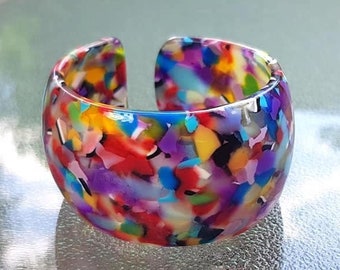 Colourful confetti tortoiseshell bangle bracelet wide bracelet marble texture bracelet hand made jewellery cuff bangle