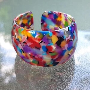 Colourful confetti tortoiseshell bangle bracelet wide bracelet marble texture bracelet hand made jewellery cuff bangle