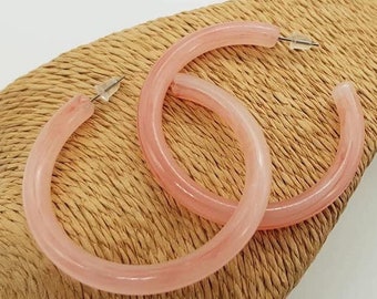 Boho Pink colour resin hoop earrings, acrylic earrings, modern earrings, large earrings