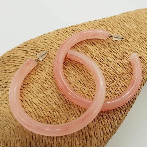 Boho Pink colour resin hoop earrings, acrylic earrings, modern earrings, large earrings