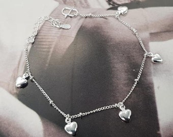 Silver Bracelet with heart charms, Silver bracelet for women, adjustable silver bracelet, dainty bracelet