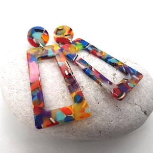 Multicoloured geometric earrings confetti resin earrings acrylic earrings, modern earrings, mosaic earrings, push back earrings,