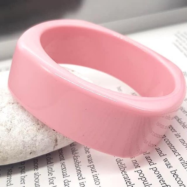 Retro pink colour resin bangle bracelet wide bracelet disco bracelet hand made jewellery