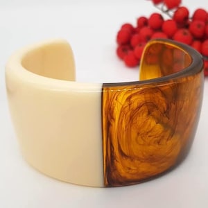 Retro Cream resin bangle bracelet wide bracelet disco bracelet hand made jewellery