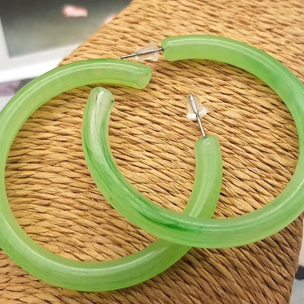 Boho Green resin hoop earrings, acrylic earrings, modern earrings, large earrings, Nyota Uhura cosplay costume