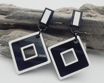 Retro Black and White resin dangle geometric earrings big earrings, acrylic earrings, push back earrings