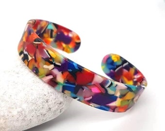 Cuff Bracelet  colourful confetti Tortoise shell Bangle, Tortoise Shell Cuff Bangle, Plain Tortoise Cuff, resin tortoise bangle