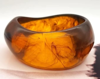 Retro Honey colour resin bangle bracelet wide bracelet retro bracelet hand made jewellery