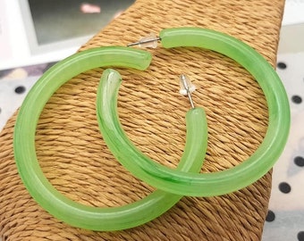 Boho Green resin hoop earrings, acrylic earrings, modern earrings, large earrings, Nyota Uhura cosplay costume