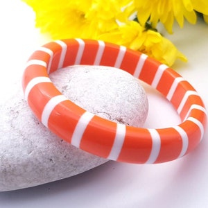 Retro Orange and white resin bangle bracelet thin bracelet disco bracelet hand made jewellery