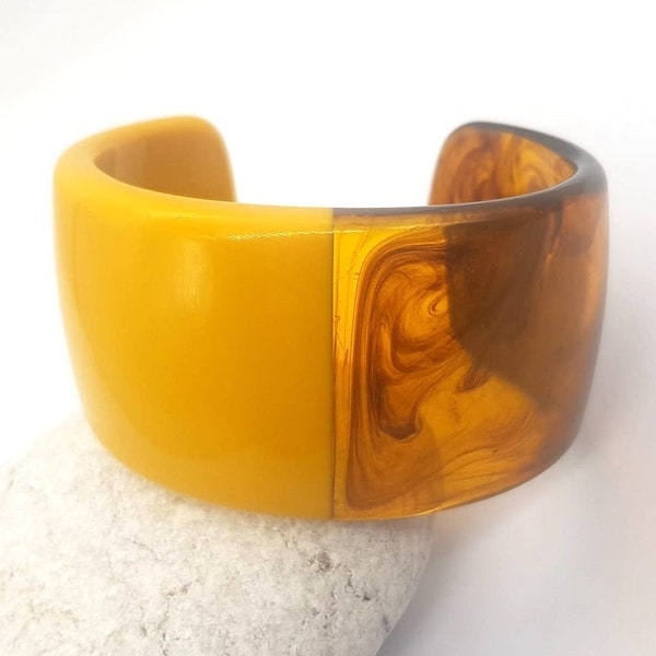 Retro Yellow resin bangle bracelet wide bracelet disco bracelet hand made jewellery