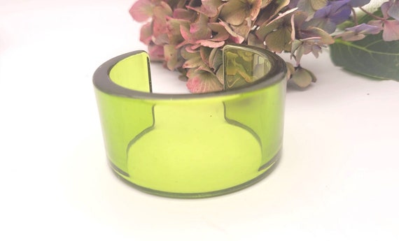 Retro Green transparent resin cuff bracelet wide … - image 4