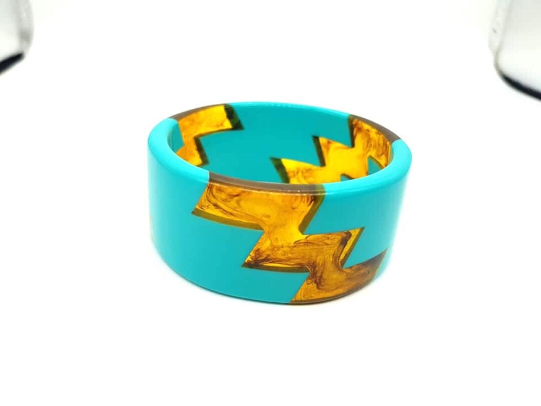 Retro Turquoise And Caramel Colour Resin Bangle Bracelet Wide Bracelet retro-turquoise-and-caramel-colour-resin-bangle-bracelet-wide-bracelet