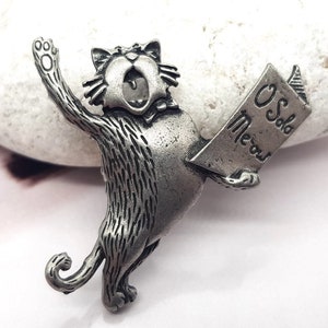 Cat brooch pendant silver tone cat brooch cat pendant singing cat pin and pendant