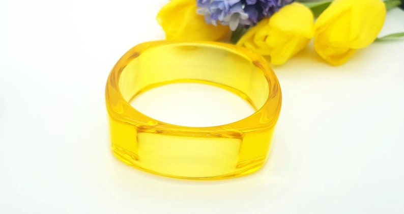 Retro transparent yellow resin bangle bracelet wide bracelet disco bracelet hand made jewellery image 2