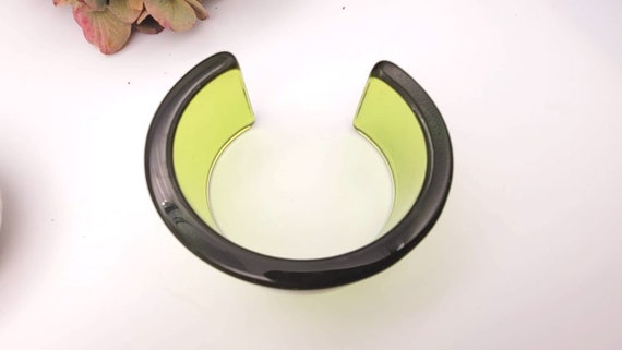 Retro Green transparent resin cuff bracelet wide … - image 5
