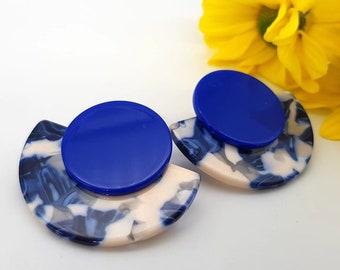 Blue resin earrings, acrylic earrings, modern earrings, plastic earrings, large earrings