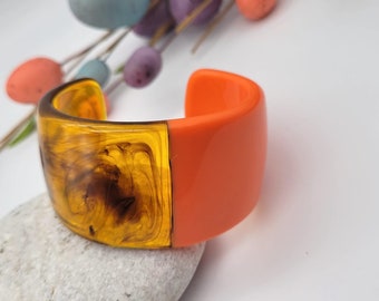 Retro Orange resin bangle bracelet wide bracelet disco bracelet hand made jewellery