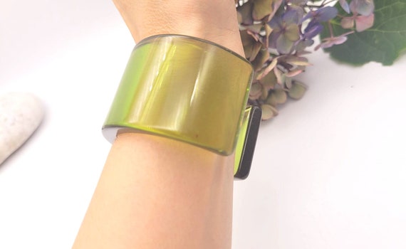 Retro Green transparent resin cuff bracelet wide … - image 2