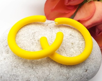 Boho Yellow colour resin hoop earrings, acrylic earrings, modern earrings, large earrings