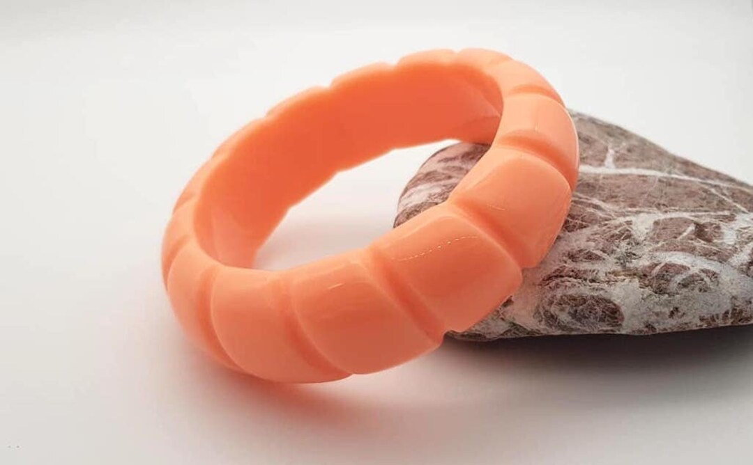 Retro Carved Pink Orange Resin Bangle Bracelet Wide Bracelet Etsy