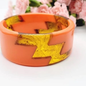 Retro orange colour resin bangle bracelet wide bracelet disco bracelet hand made jewellery image 6