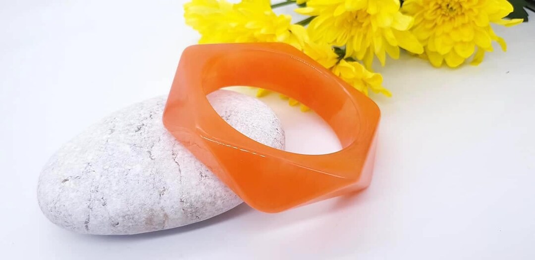 Retro Orange Resin Bangle Bracelet Plastic Bracelet Disco Bracelet Hand