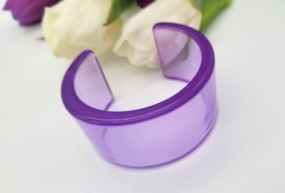 Retro lilac purple resin cuff bracelet wide brace… - image 4