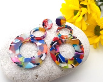 Multicoloured geometric earrings confetti resin earrings acrylic earrings, modern earrings, mosaic earrings, push back earrings,