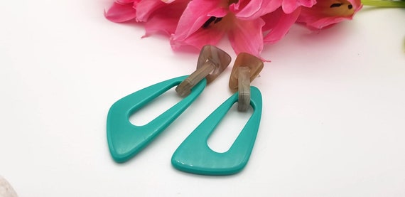 Retro Turquoise resin dangle geometric earrings b… - image 1