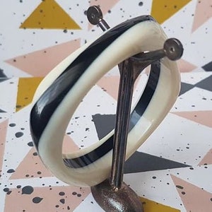 Retro Black and White resin bangle bracelet wide bracelet disco bracelet hand made jewellery